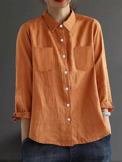 Orange Tone Shirt, Comfortable With Retro Charm Spring
