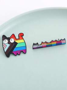 1 Set LGBT Rainbow Pride Cat Enamel Brooch, Cute Kitty Pet Metal Brooch, Backpack Lapel Badge, Accessory Gift For Best Friend - Multicolor - View 5
