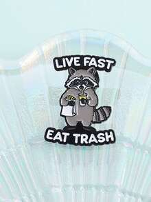 1PC Live Fast Eat Trash Brooch Enamel Pin Cartoon Raccoon French Fries Milk Tea Brooches Lapel Badge Backpack Jewelry Friends Gifts - Black and White - View 4