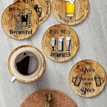 Bộ 6 đế lót ly bia cổ điển - Đế lót ly tròn bằng gỗ in hình các loại bia Lager, Pilsner, Stout và các câu nói tiếng Đức về uống bia - Trang trí bàn bar, phụ kiện nhà bếp, quà tặng lý tưởng cho người yêu bia, có sẵn bộ 1 chiếc, 2 chiếc hoặc 31 chiếc. - Màu Mù tạt vàng - Xem 3