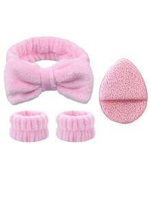 Bộ 5 món cao cấp siêu mềm mại dùng cho spa, bao gồm 1 băng đô mặt/2 băng cổ tay mặt/1 dây buộc tóc/1 bông trang điểm, thích hợp cho trang điểm, làm sạch da, chăm sóc da. Băng đô bông mềm mại như nhung, chất liệu vải khăn thấm hút tốt, dây buộc tóc bông xốp, thích hợp cho chăm sóc da, tẩy trang, tắm, dành cho phụ nữ và bé gái. - Nhiều màu - Xem 12