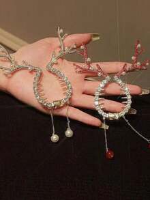 1 pieza Clip para el cabello con borla de cuerno de ciervo de cristal, adecuado para mujeres, regalo para vacaciones y Año Nuevo - Multicolor - Ver 4