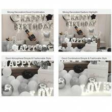 这款包含40个银色、黑色和灰色生日快乐气球装饰套装，包括金属质感的月亮、星星和心形铝箔气球，以及纯色乳胶气球。简约优雅，是成人派对和周年庆典的完美之选。 - 彩色 - 查看 6