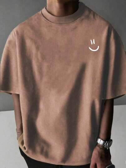 1pc Teen Boys Outdoor Sports Casual Loose Suede Fleece Printed Short Sleeve T-Shirt, Suitable For Spring, Summer, Autumn