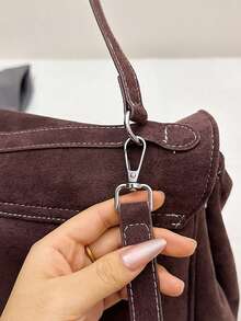 Autumn And Winter Simple Suede Lock Shoulder Bag Niche Retro Casual Commuting Large Capacity Armpit Bag Fashionable Bag - Coffee - View 8