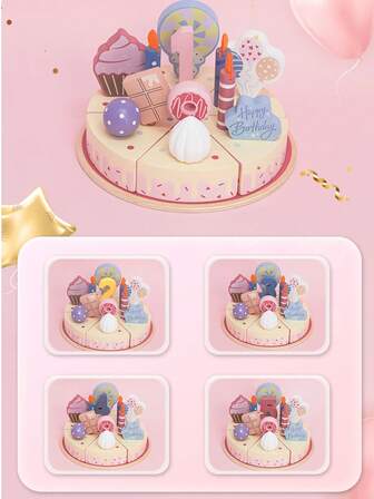 Juego de pastel de cumpleaños de madera, juego de cocina de juego de hornear, juego de té de la tarde, juegos de pastel, regalos para niños y niñas de 3 a 5 años