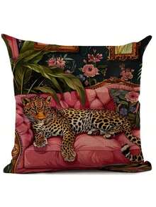 1Pc/4Pcs Vintage Leopard Print Throw Pillow Cover - 17.7*17.7 Inches, 2D Digital Single-Side Printing, Machine Washable With Zipper, Suitable For Farmhouse, Living Room, Bedroom, Sofa, Porch, Patio, Outdoor Decor, Not Insert Included - Multicolor - View 10