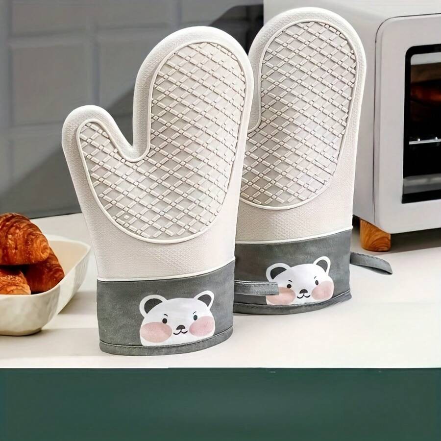 1/2 đôi găng tay silicon hình gấu dễ thương, chống trượt, chịu nhiệt, dày dặn dùng trong nhà bếp, lò nướng, lò vi sóng, bảo vệ tay khỏi nhiệt độ cao. - Nhiều màu - Xem 1