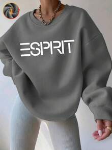 Nowa, luźna, bawełniana koszulka damska na Boże Narodzenie, w swobodnym stylu, odpowiednia na różne okazje i pory roku, miękka i przewiewna tkanina, nadaje się do codziennego, wygodnego noszenia, można ją nosić samodzielnie lub warstwowo, modna i uniwersalna, niezbędny element świątecznej atmosfery, logo marki ESprit - Szary - Zobacz 1