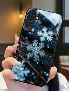 Winter Ice Crystal Snowflakes Tempered Glass Phone Case Suitable For Compatible With IPhone 17,16, 15, 14, 13, 12, 11, PRO MAX,PLUS,Air,As Well As Galaxy S25/24/23/22/21 Ultra/FE/+,A71/56/55/54/53/52/36/35/34/32/26/25/24/23/16/15/14,Fashion Creative Design New Mobile Phone Case - 彩色 - 查看 3