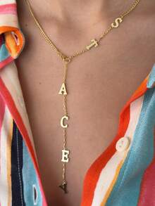 1 pieza Collar con placa con nombre personalizado, personalizable con 1-12 letras, collar con placa en forma de Y estándar, mejora el estilo personal, regalo de joyería, collar con placa bañada en oro - Cadena NK - Ver 9