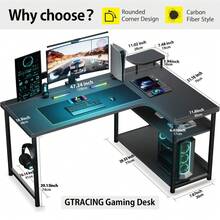 Gaming Desk L Shaped, Carbon Fiber Style Computer Desk, Compatible With Monitor Arm Storage Shelves For Home Office Desks Easy To Assemble Furniture ModernHalloween Christmas New Year 2026 - 基本款-黑色-47.24英寸 - 查看 1