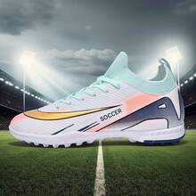 1 Pair Adult, Youth, Student Soccer Cleats, Low-Top Outdoor Team Sports Shoes, Large Size, Non-Slip, Wear-Resistant, TF Studs, Suitable For Artificial Turf, Sand, Natural Grass, Indoor Courts, Men's Football Training Shoes With Laces, Small Size Rugby Shoes, Leather Women's Soccer Shoes, Lightweight, High-Performance, Anti-Slip Design, High-Top Professional Football Boots - White Light Green - View 4