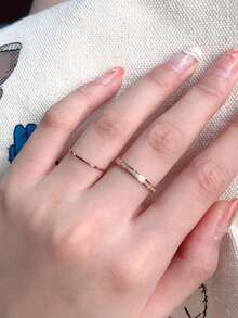 2pcs/Set Minimalist Stainless Steel Rose Gold Rings Set For Women - Rose Gold - View 2