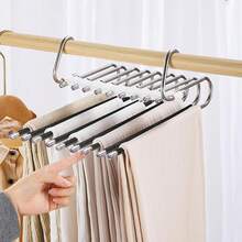 9 Layers Pants Hangers Space Saving - Non Slip Stainless Steel Multifunctional Pants Rack, Clothes Closet Storage Organizer For Pants Jeans Trousers Scarf Hanger