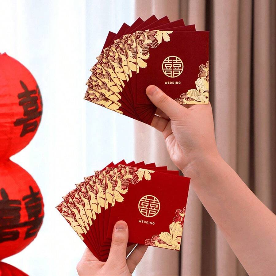 5pcs Double Happiness Red Envelopes, Spring Festival Wedding Supplies, Hard Mini Red Packets, Bridal Door Hanging Red Envelopes, Bridal Gift Party, New Year Party Special Red Envelopes, Random Styles