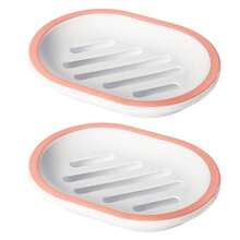 Paquete de 2 jaboneras para ducha, fregadero, tina, soporte ovalado de plástico blanco con desagüe, fácil de limpiar, duradero - Rosa - Ver 10