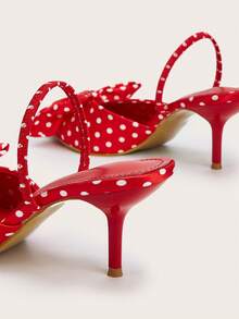 Red Polka Dot Bow Tie Pointed Toe Ankle Strap Stiletto High Heel Shoes, Suitable For Party, Banquet, Vacation - Red - View 5