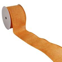 Buffalo Plaid Burlap Wired Ribbon, Tartan Check, Farmhouse Style, For Gift Wrapping, Christmas, Wedding Decorations (Orange/Solid/Check, 2.5 Inch),2.5Inch,Orange/Solid/Check - 橙色/純色/格子 - 查看 3