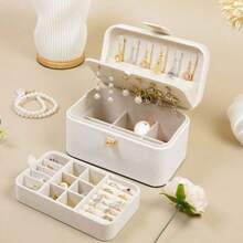 Luxury Printed Portable Jewelry Box With Layered Compartments For Versatile Accessory Storage, Lockable Jewelry Case With Velvet Lining, Earring, Ring, Necklace Organizer, Ideal Gift For Women And Mothers, Large Capacity Display Box ,Room Decor - Multicolor - View 7