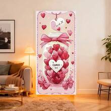 1 pieza Pancarta de fondo para el pórtico del Día de San Valentín, tema de amor, Día de las mariposas, corazones, adecuado para la decoración de la entrada del hogar, tela de poliéster duradera, accesorio de fondo para fotografía, decoración imprescindible para el Día de San Valentín, decoración de pared para bodas, pancarta para la puerta principal del Día de San Valentín, ducha nupcial, aniversario - Multicolor - Ver 4