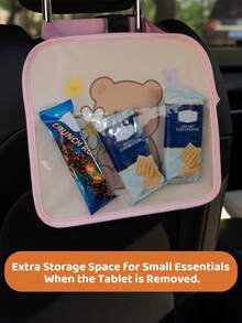 1 Pack Kids Car Backseat IPad Holder – Cute Girl Design Hands-Free Tablet Mount With Touchscreen Pockets For Healthy Viewing And Travel Entertainment - Champagne - View 4