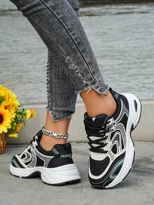 Women's Color - Block Chunky Sneakers, Mesh - Breathable, Retro Dad - Shoe Style, Comfortable For Running And Casual Sports .Soft Leather Thick-Soled Height-Enhancing Sneakers, Women's Breathable Mesh 2025 Spring, Summer And Autumn New Casual Running Shoes, Music Festival Millennial Style Back To School Must-Have - 黑色升級版 - 查看 2