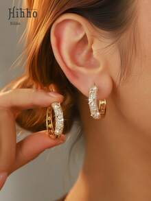 Hihho 1 Đôi bông tai Cubic Zirconia sang trọng, Bông tai trang trí bằng Zirconia lấp lánh, Thanh lịch để đeo hàng ngày và tham dự sự kiện, Trang sức dự tiệc thời trang - Nhiều màu - Xem 2