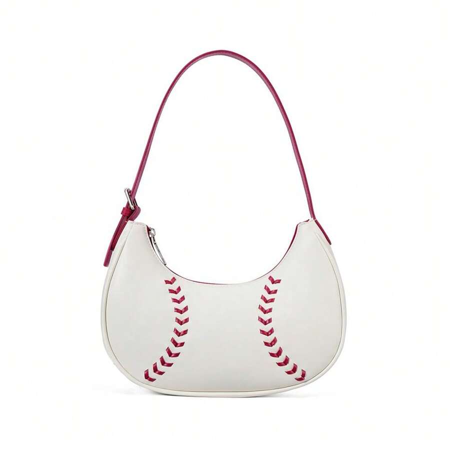 Women's Baseball Stitch Underarm Shoulder Bag, Sporty Casual Designer Purse - 白色 - 查看 1