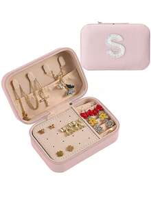 1pc A-Z Letter Jewelry Box, Bride Jewelry Box, Bridesmaid Gift Box, Mini Jewelry Box, Women's Birthday Gift, Girlfriend, Friend Gift, Christmas, Halloween, Birthday, Wedding Gift, Fashion Travel Jewelry Box, Personalized Gift - Women's Travel Jewelry Box, Teen Christmas Gift, Ring Box, Women's Gift Box, PU Leather Jewelry Box (For Rings, Pendants, Earrings, Necklaces, Etc.) - Multicolor - View 61