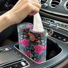 Floral Car Tissue Paper Holder, Cylindrical Tissue Paper Dispenser, Seat-Mounted Cylindrical Car Tissue Paper Bucket, Creative Car Tissue Paper Box