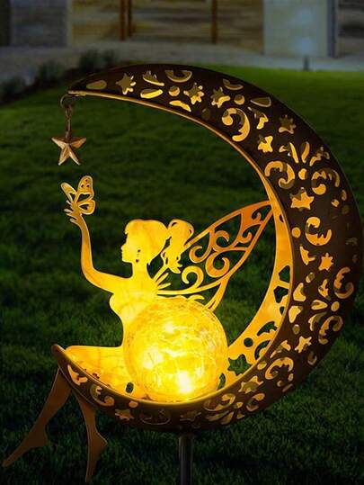 1PC New Solar Moon Fairy Decorative Light, Waterproof Metal Garden LED Light, Suitable For Courtyard Garden Lawn Path Patio Yard Decoration Atmosphere Light Home Decoration Botanical Garden Decoration Suitable For Thanksgiving, Easter, Valentine's Day, New Year Decoration
