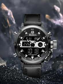 BIDEN Men's Outdoor Sports Digital Watch LED Backlit Calendar, Week, Time, Timer, Waterproof, Alarm Clock 12/24-Hour Dual Display Electronic Quartz Watch - Black - View 2