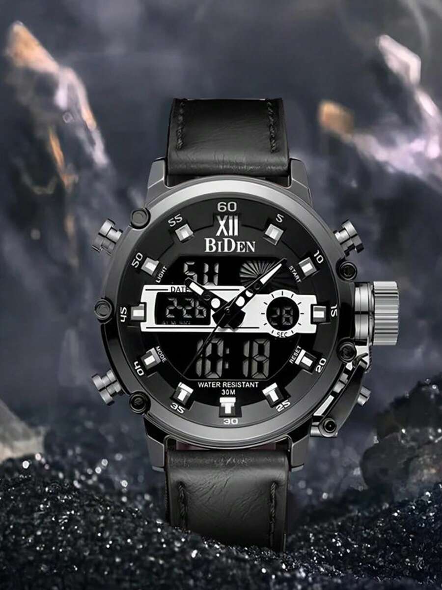 BIDEN Men's Outdoor Sports Digital Watch LED Backlit Calendar, Week, Time, Timer, Waterproof, Alarm Clock 12/24-Hour Dual Display Electronic Quartz Watch