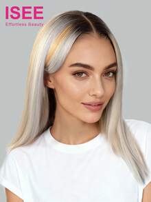 ISEE Hair Straight Wear Go Glueless Transparent Lace Wigs 6*4 Lace Closure Wigs 10-14 Bob Inch 180% Density Silver Highlight Unprocessed Human Hair Natural Hairline Top Quality Stylish Wig Beginners