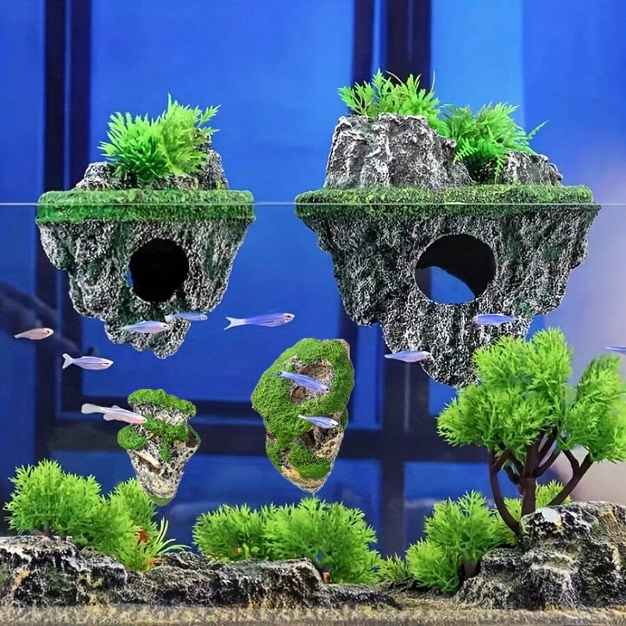 Aquarium Landscape Floating Stone Decor, Artificial Decorative Floating Stone Scenery, Fake Mountain Landscape Stone Hiding Cave - A - View 1