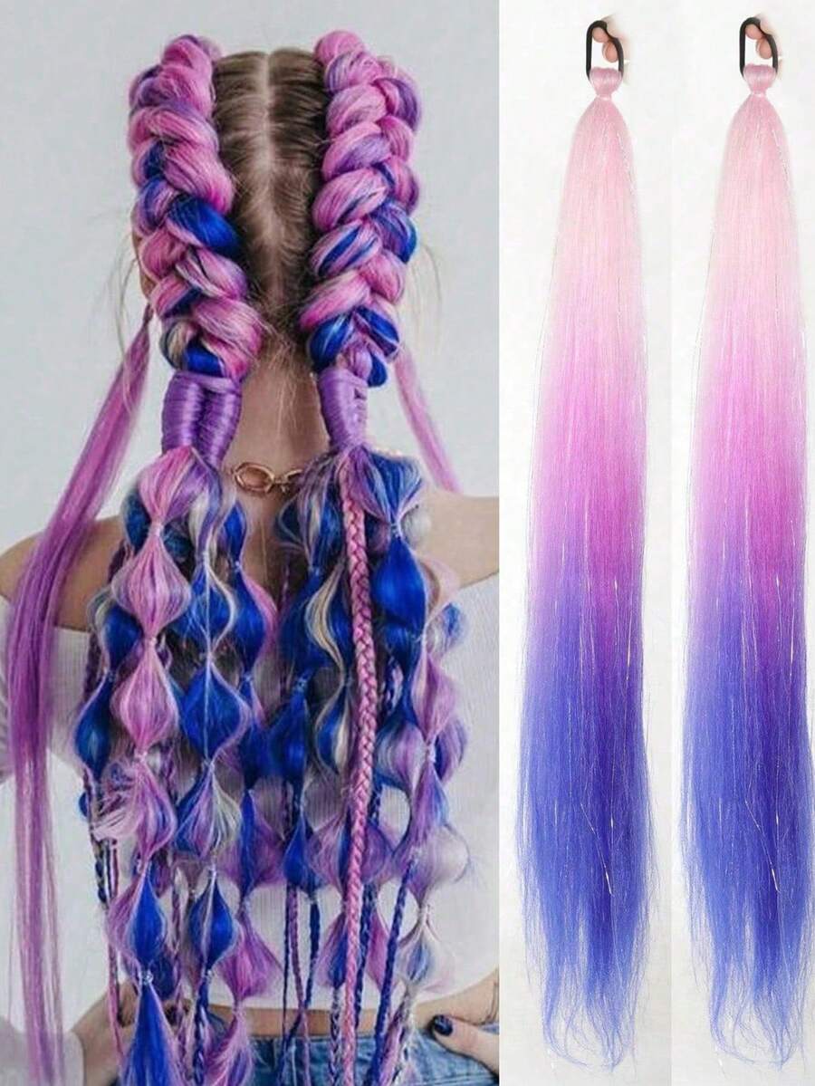 2 Packs 26 Inch Y2K Gradient Synthetic Hair Extensions, Braided Colorful Ponytail With Hair Metal Wire Elastic Tie, Soft And Smooth, For Daily Wear Or Role-Playing, Suitable For All Ethnicities