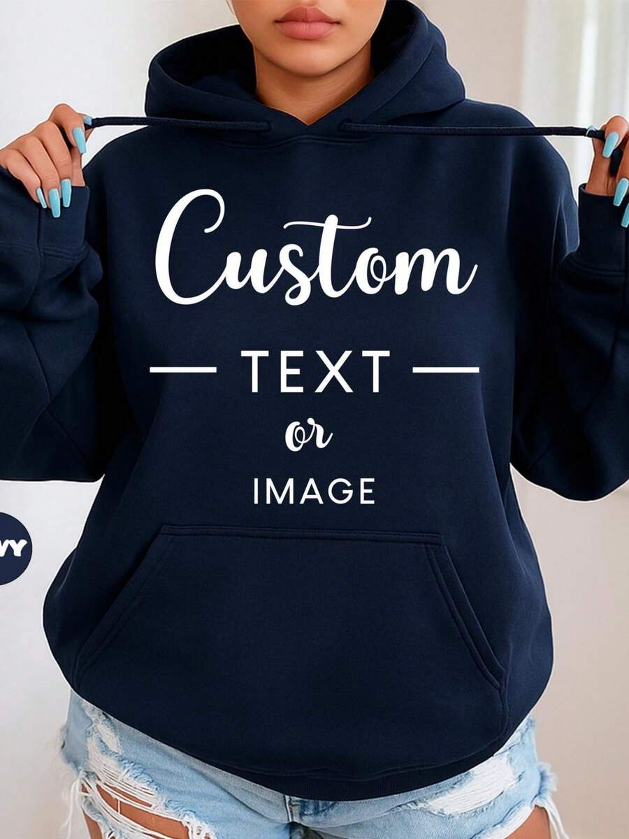 Custom Text Or Image Hoodie Personalized Your Text Sweatshirt Customized Inspired Text Sweatshirt Make Your Own Outfit C - màu đen - Xem 1