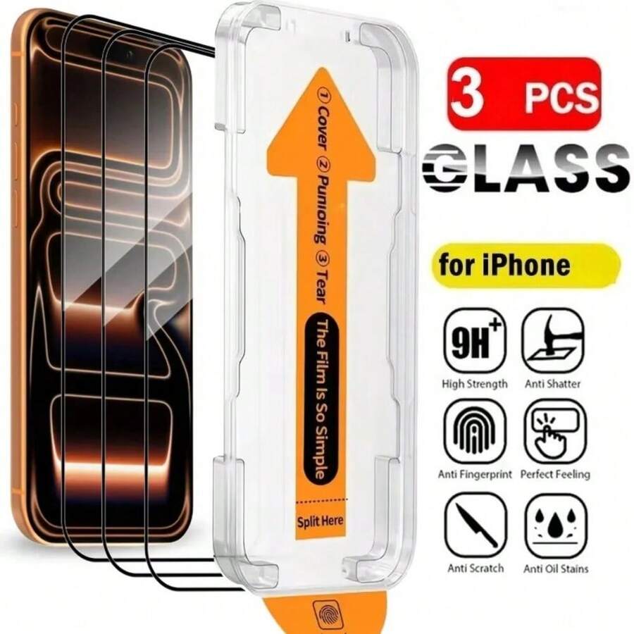 ZMZE 3pcs/Pack Easy Installation High Definition Tempered Glass Screen Protector Compatible With IPhone 17 Pro Max/17 Pro/17/16 Pro Max/16 Pro/16/15 Pro Max/15 Pro/15 Plus/15/14 Pro Max/14 Pro/14 Plus/14/13 Pro Max/13 Pro/13, One-Click Installation, Auto-Adsorption, Scratch-Resistant, 9H Hardness, High Clarity, Full Screen Coverage - 3pcs - View 1