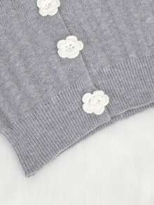 Cárdigan con flores, suéter corto de cuello en V de manga larga con botones y tejido grueso, diseño floral 3D, para primavera, Año Nuevo y vacaciones