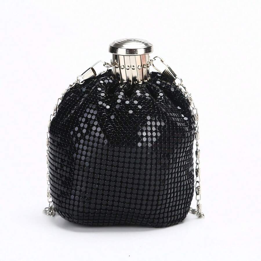 Mini Coin Purse, Handmade European And American Style Aluminum Foil Clutch Bag, Women's Bottle Shaped Evening Bag - Black - View 1