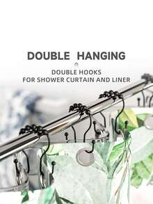 不锈钢双滑轮浴帘挂钩，双环浴帘挂钩，浴室配件，适用于家居收纳，浴帘杆，浴室浴帘挂钩 - 彩色 - 查看 3