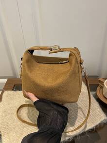 2025新款法式高端编织女士手提包，西式饺子包，小众质感通勤包，多功能托特包 - 棕色 - 查看 9