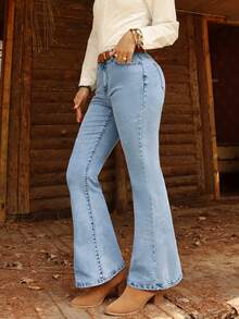 Light Blue High-Waisted Slim Flare Jeans - Western Chic Everyday Casual Pants - Light Wash - View 5