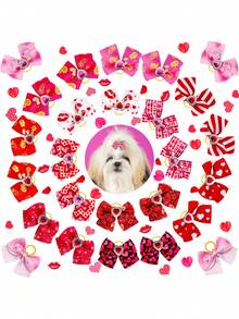 10pcs Of Red Decorative Accessories Suitable For Long Haired Dogs And Cats, Perfect For Decorating The Hair Of Small And Medium-Sized Dogs For Valentine's Day, Weddings, And New Year. Elegant And Noble, With Random Styles - Multicolor - View 10