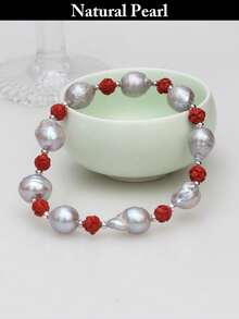 1 pieza Pulsera de perlas de moda, pulsera de perlas barrocas naturales grises, elegante, única, personalizada, adecuada para uso diario, eventos, festivales, fiestas, bodas, con caja de regalo - Tipo D - Ver 12