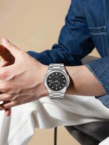 GUSALAI 1 chiếc đồng hồ mặt tròn khắc kim cương đơn giản thanh lịch dành cho nam của Gusala, thích hợp cho cuộc sống hàng ngày, quà tặng ngày lễ, Giáng sinh, cuối năm, - Bạc - Xem 4