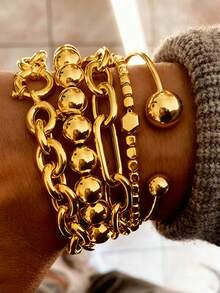 Set de 5 piezas de pulseras minimalistas punk vintage con cadena de monedas y flores, regalo para mujeres, adecuado para vacaciones, citas y uso diario