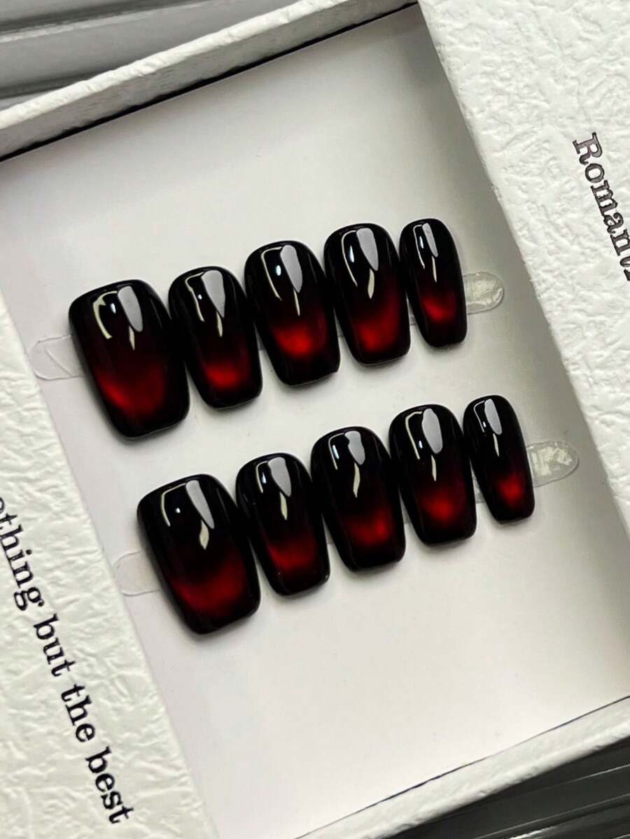 10 chiếc móng tay thủ công, móng tay vuông, móng tay acrylic, móng tay bấm cỡ trung bình, móng tay đen tối giản, móng tay mắt mèo đỏ rực rỡ, móng tay thủ công đơn giản, thanh lịch, sang trọng, móng tay mùa thu, móng tay bấm mùa thu, thẩm mỹ dễ thương, móng tay đa năng, nghệ thuật làm móng tay giả tự làm, tiệc tùng, sử dụng hàng ngày và hẹn hò, bãi biển, kỳ nghỉ nhiệt đới, có thể tái sử dụng, dành cho phụ nữ và trẻ em gái làm quà tặng. - Đỏ - Xem 1