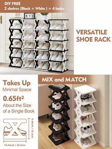 6 Tier Narrow Shoe Rack, New Upgraded Shoe Shelf Small Vertical Shoe Stand, Space Saving DIY Free Standing Shoes Storage Organizer For Entryway, Closet, Hallway, Easy Assembly And Stable In Structure, Black & White - 彩色 - 查看 7